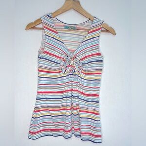 Boden Colorful Striped Sleeveless V-neck Flower Womens Top Size 4